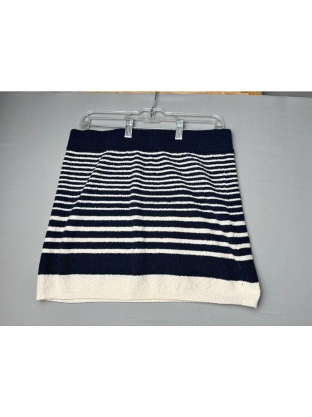 Zara Women's Large Navy White Striped Knit Mini Skirt Stretch Casual Preppy